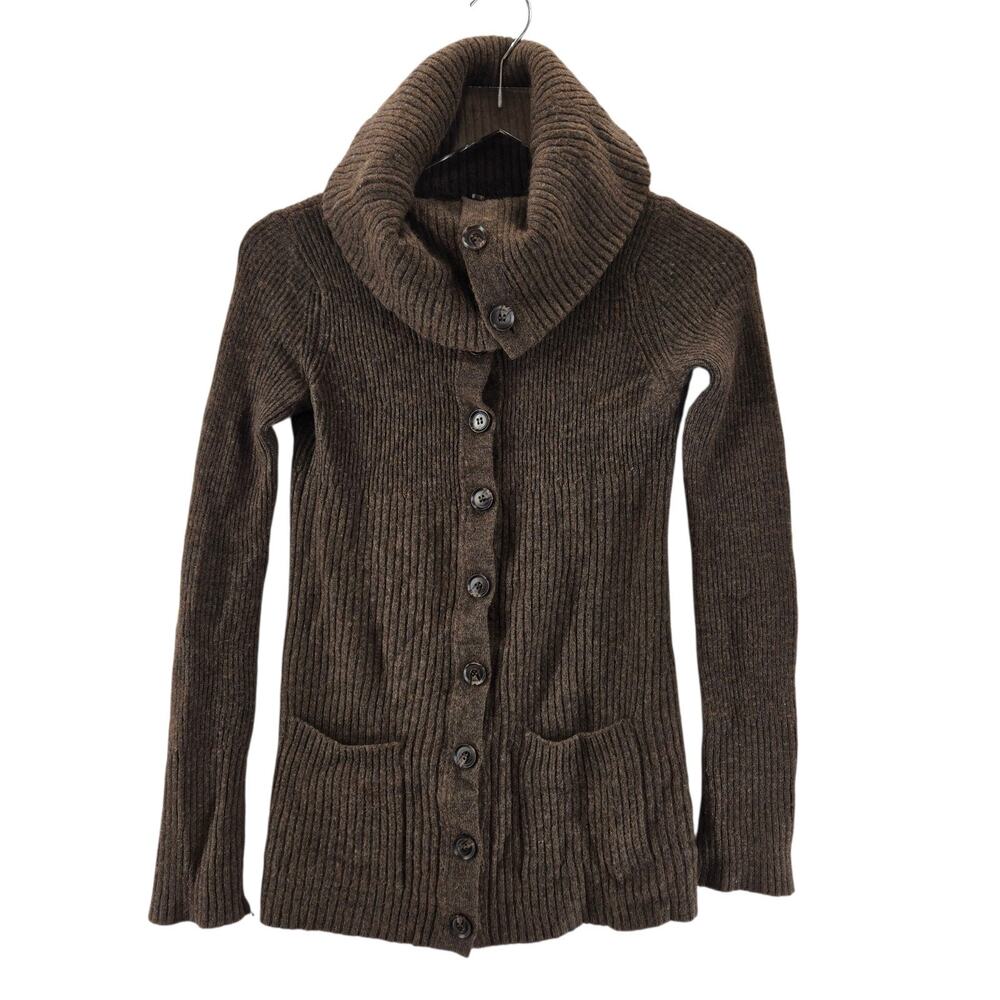 Vince Cardigan Sweater Womens XS Merino Wool Baby Alpaca Brown Cowl Neck Ribbedā